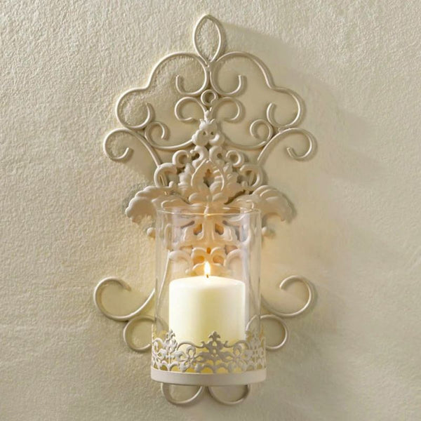 scrolled ivory iron wall candle sconce