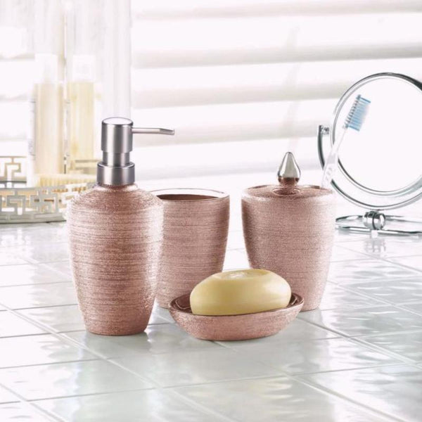 rose gold shimmer bath accessory set