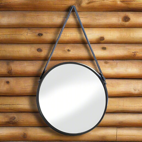 leather strap hanging wall mirror