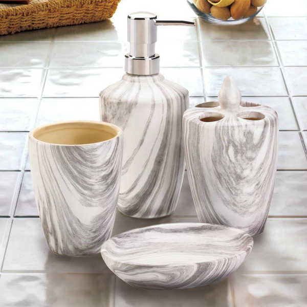 marble look bath accessory set