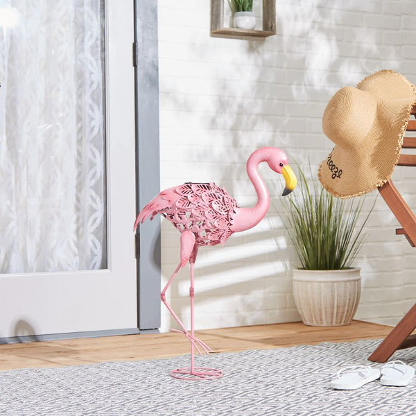 walking tall solar powered flamingo yard sculpture