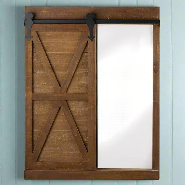 barn door chalkboard and wall mirror