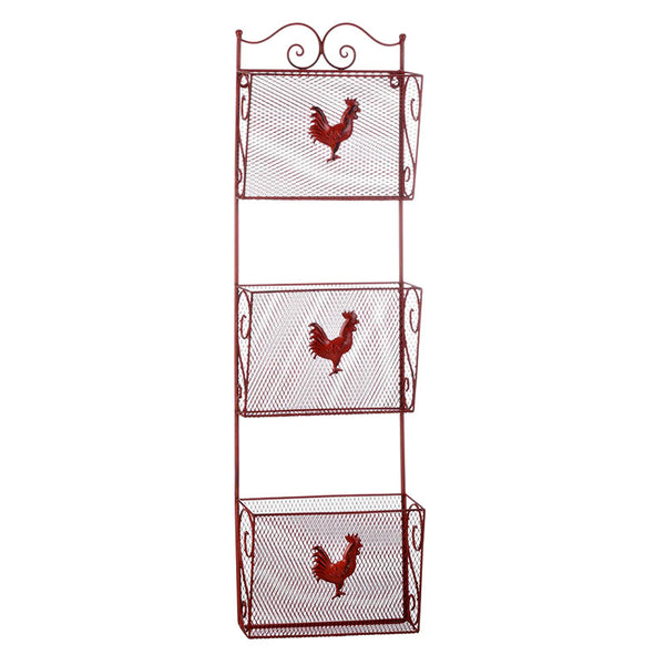 red rooster triple wire basket wall organizer