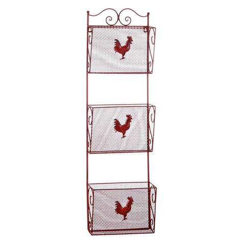 Red Rooster Triple Wire Basket Wall Organizer