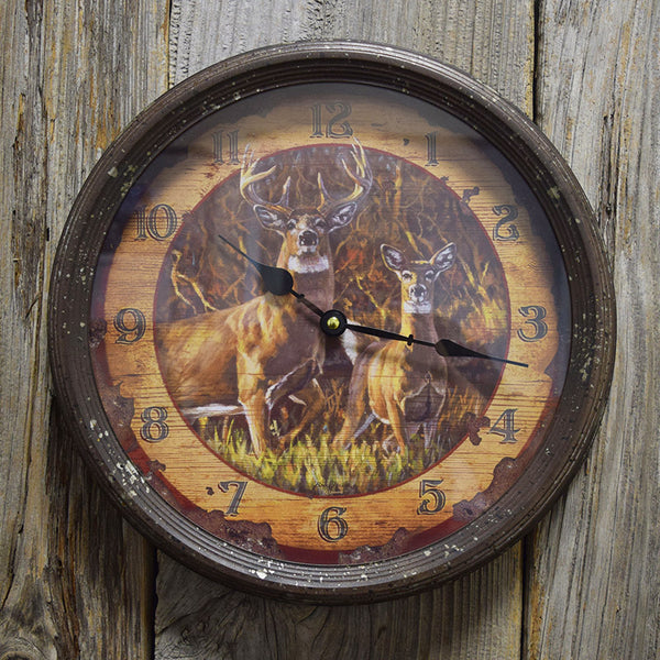 rustic deer couple 15" wall clock