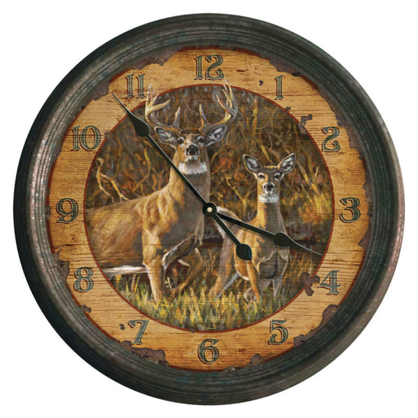 rustic deer couple 15" wall clock