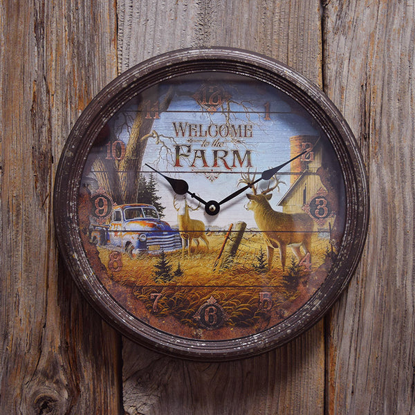 welcome to the farm 15" deer wall clock