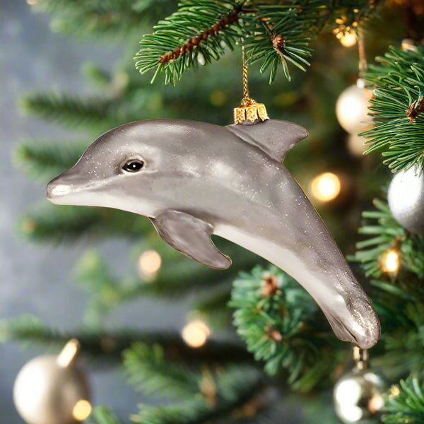 jumping dolphin glass ornament