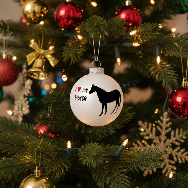 i love my horse glass ornament