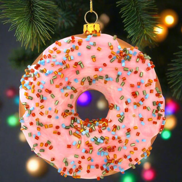 pink frosted doughnut glass ornament