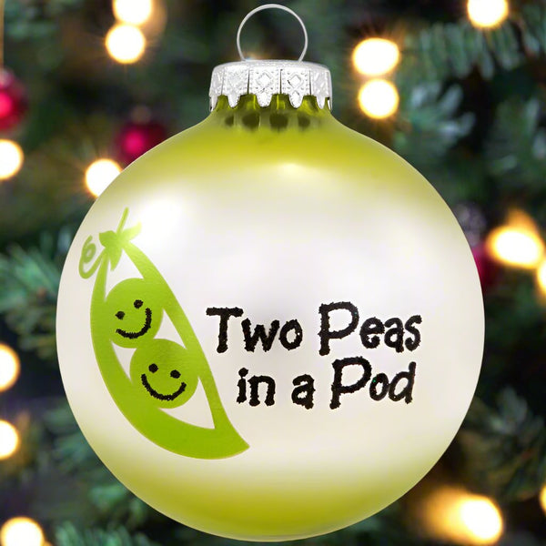 two peas in a pod glass ornament