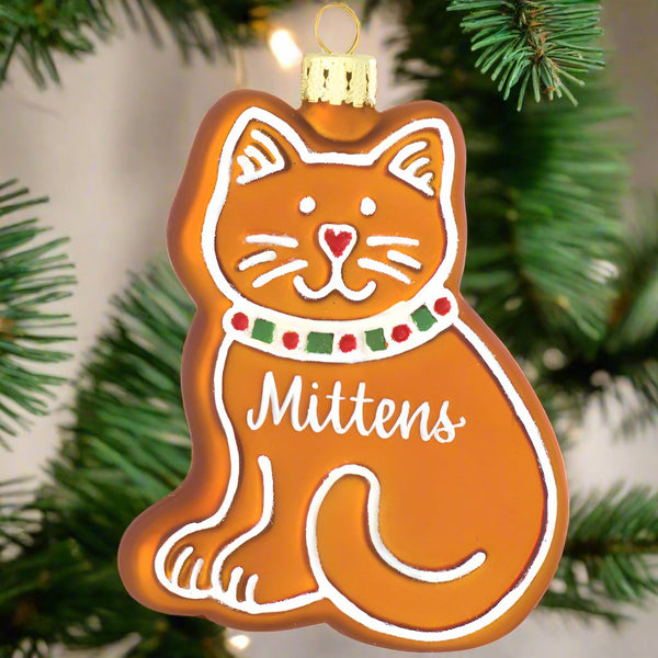 gingerbread cat glass ornament