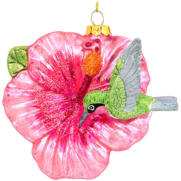 hummingbird on trumpet flower glass ornament