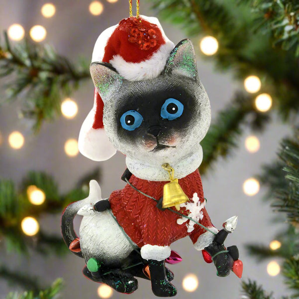 siamese cat with santa hat ornament