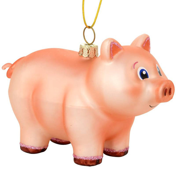 smiling pig glass ornament