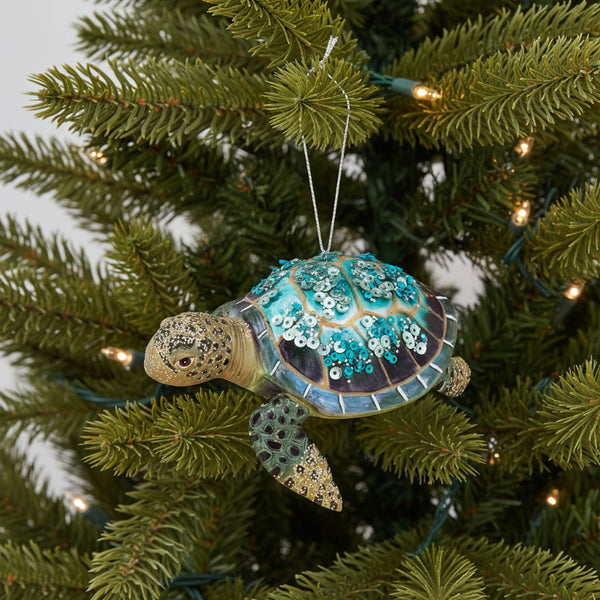 turquoise sea turtle glass ornament