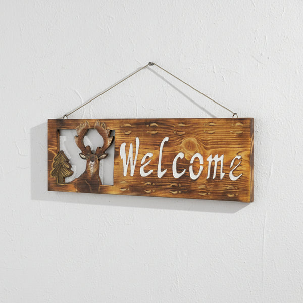 wooden whitetail deer welcome sign