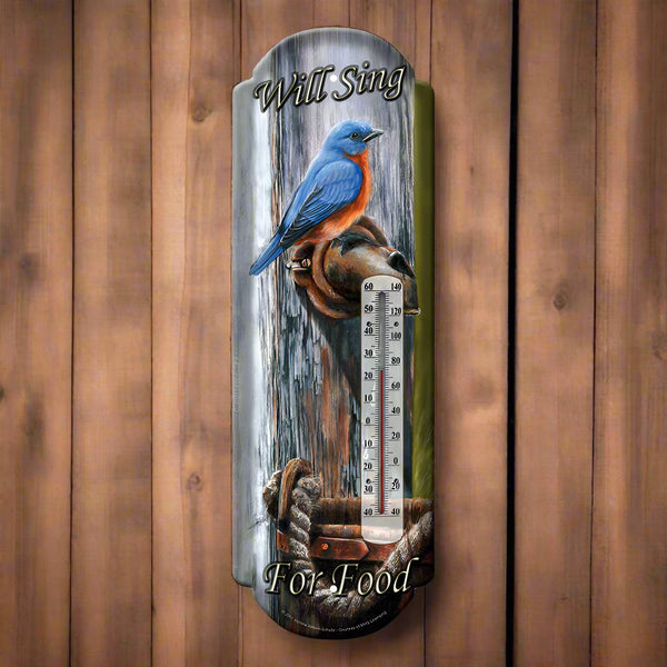 will sing for good bluebird tin thermometer