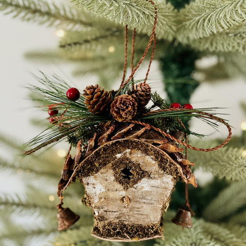 Extra Large 7" Woodland Birch Birdhouse Ornament