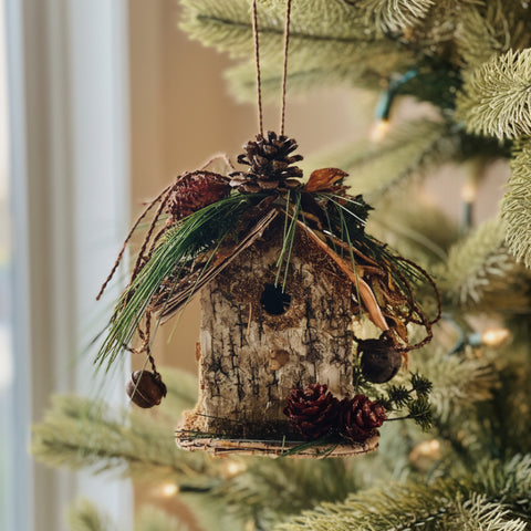 Extra Large 7" Stars & Bells Woodland Birch Birdhouse Ornament