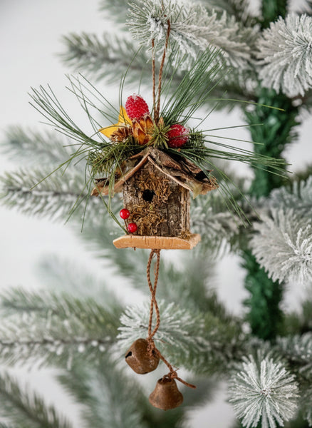 5 inch woodland birch birdhouse gold star ornament
