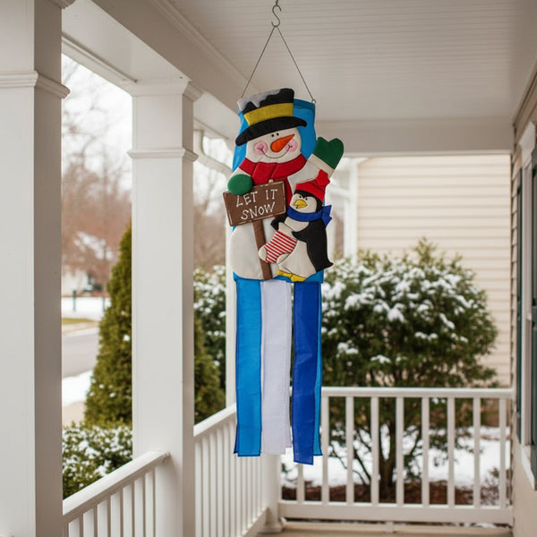 let it snow snowman friends christmas wind sock
