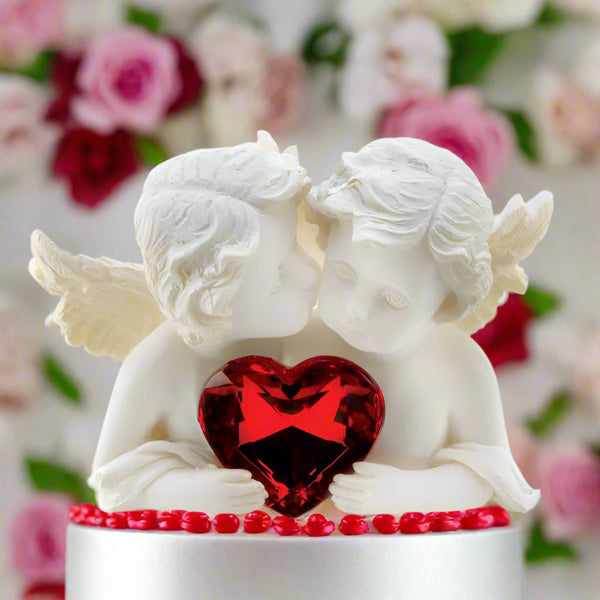 two in love cherub cake topper figurine