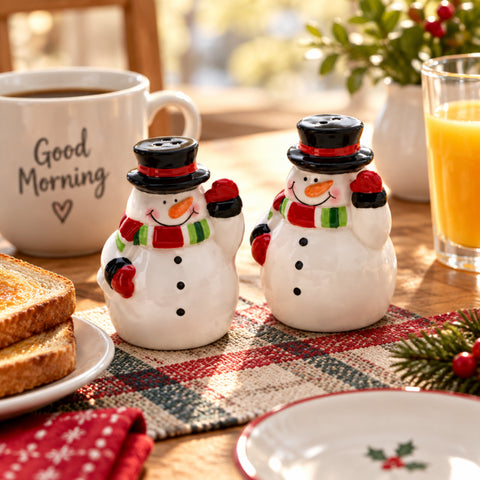 Snowman Couple Salt & Pepper Shakers Set