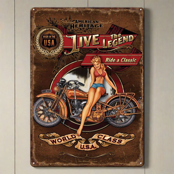 live the legend motorcycle tin sign