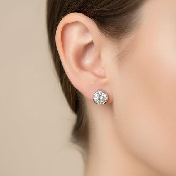 sterling silver 7mm round bezel cz post earrings