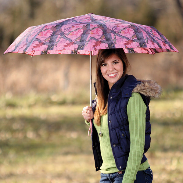 40 inch windproof fall transition pink camo folding umbrella