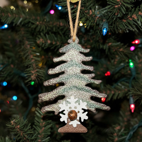 Metal Pine Tree & Snowflake Christmas Ornament