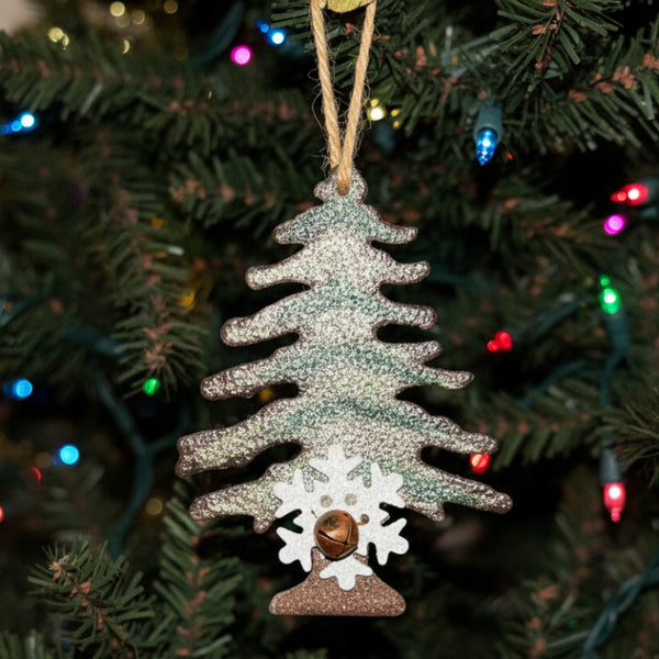 metal pine tee and snowflake christmas ornament