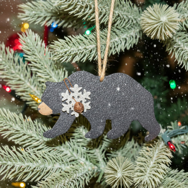 rustic metal bear and snowflake christmas ornament
