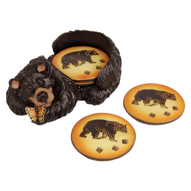 black bear coasters and holder set