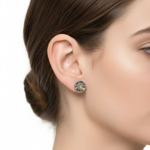 small two tone shot shell post earrings