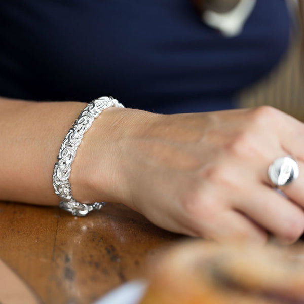 sterling silver 7 inch oval byzantine bracelet