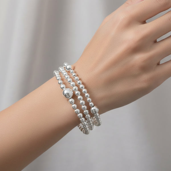 triple strand sterling silver beaded bracelet
