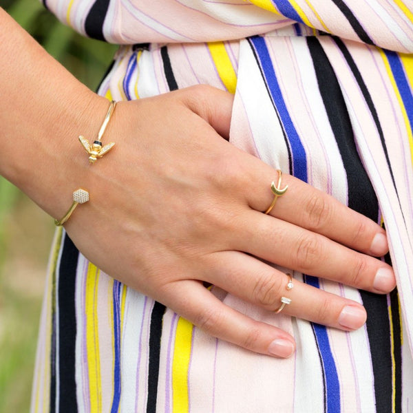 gold signity bee mine cz flex cuff bracelet