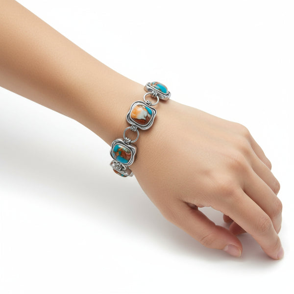 spiny oyster and turquoise toggle bracelet