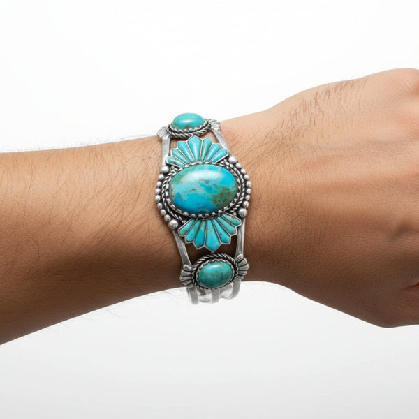 southwest style oxidized turquoise cuff bracelet