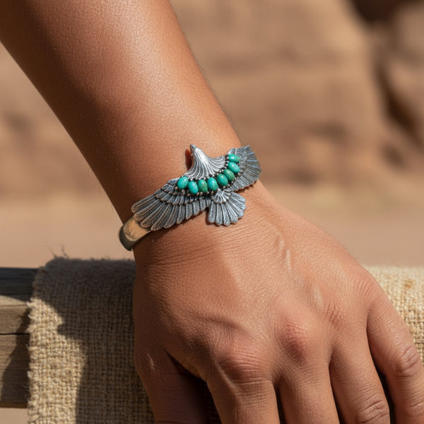 oxidized turquoise eagle cuff bracelet