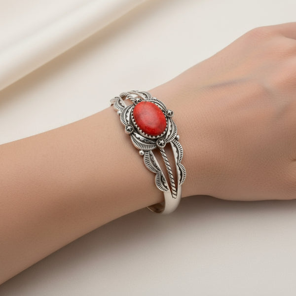 oxidized dyed sponge coral cuff bracelet