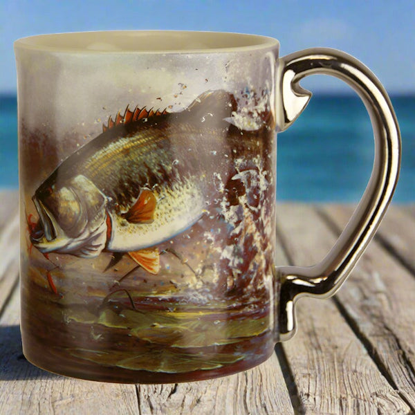 bass fishing scene 3d ceramic beverage mug