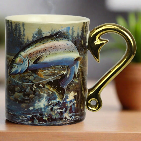 rainbow trout fishing scene 3d ceramic beverage mug