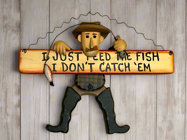 feed the fish dangling fisherman sign