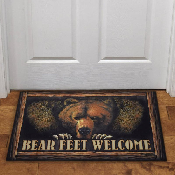 bear feet welcome rubber door mat 17x26