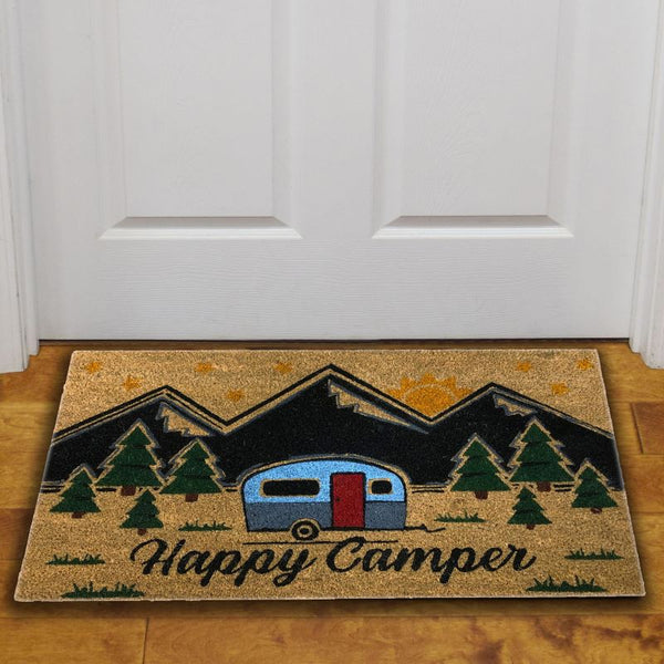 happy camper coir door mat