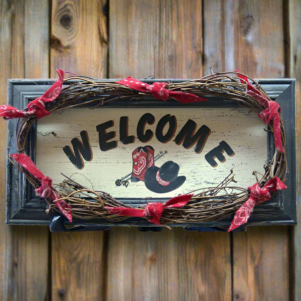 small red bandanna western welcome sign