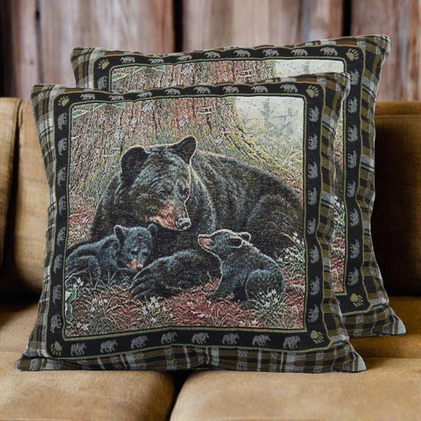 black bear family tapestry pillows